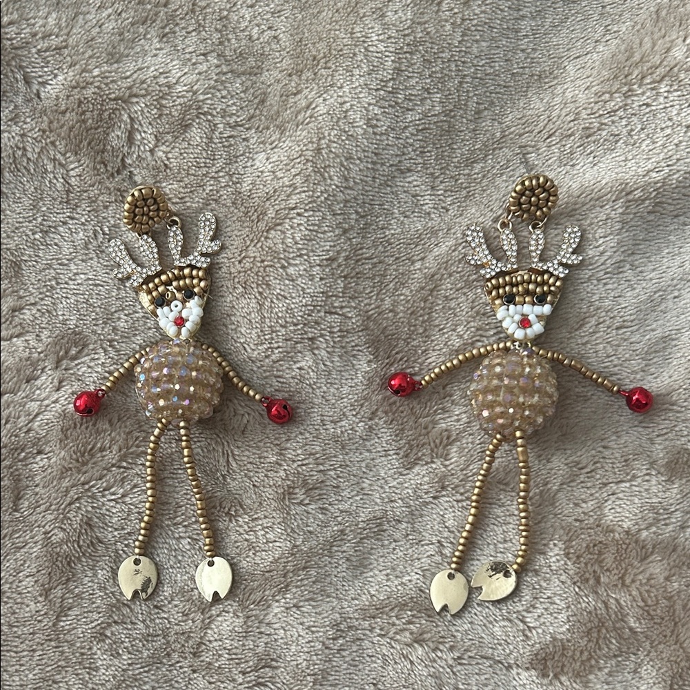 Beaded Reindeer earrings with Red Accents
